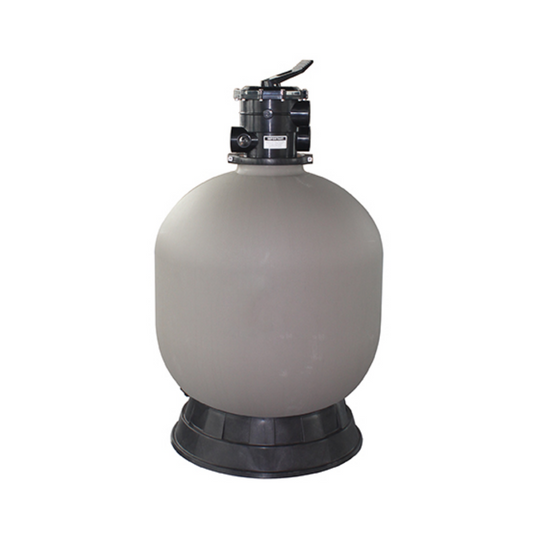 The SPD 14" Sand Filter Only is a gray, round sand filter for swimming pools with a black multiport valve on top and wide black base, shown against a plain white background.