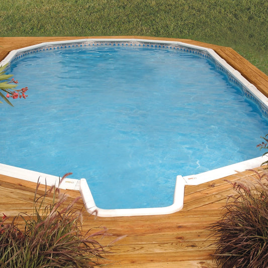 16' x 32' Oval Silver Interlude 8" Premium Resin Frame Saltwater Friendly Semi In-Ground Pool with In-Step & Bundle | 54"