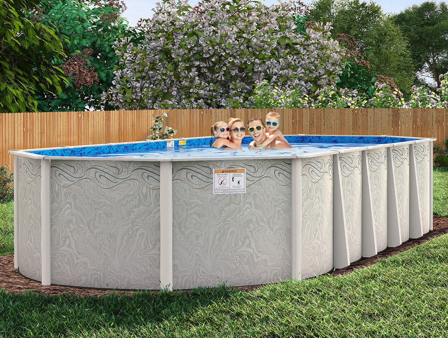 12' x 20' Round Silver Interlude 8" Premium Resin Frame Salt Friendly Semi In-Ground Pool Package 54"
