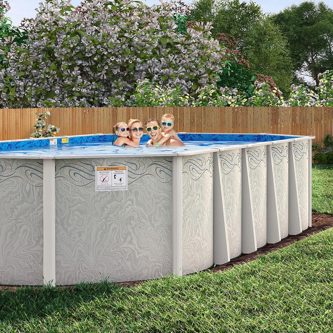 Above Ground Pool - 12' x 20' Silver Interlude 8" Resin Frame Oval Pool & Bundle - 52" or 54"