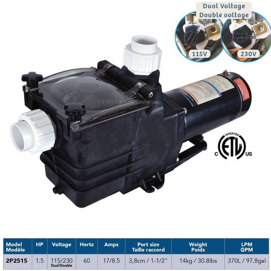 1.5 HP CPI In-Ground Pool Pump (Hayward Super Pump Replacement)