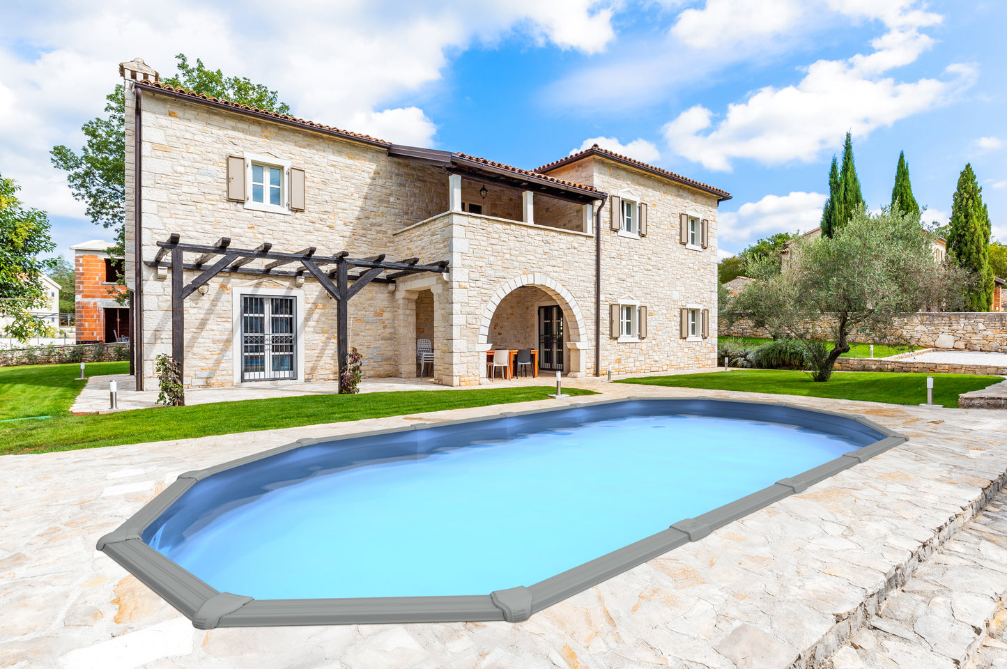 18 x 33' x 52" Steel 7" Frame Oval Pool w/Standard Size In-Wall Skimmer