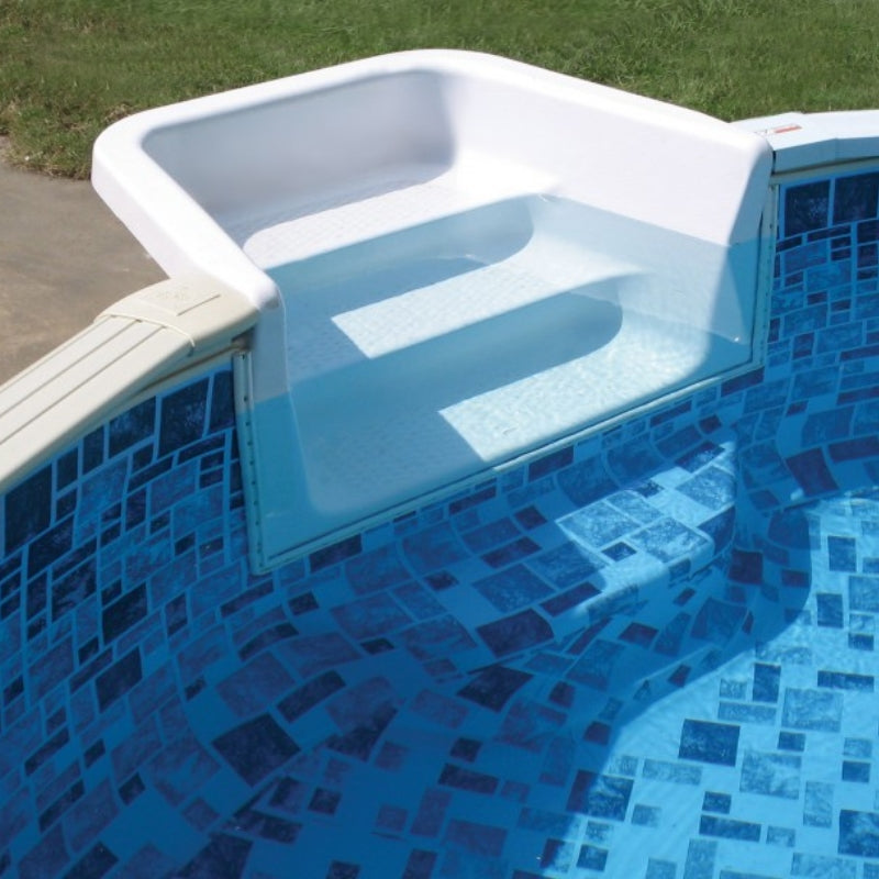 12' x 24' Oval Silver Interlude 8" Premium Resin Frame Saltwater Friendly Semi In-Ground Pool with In-Step & Bundle | 52"