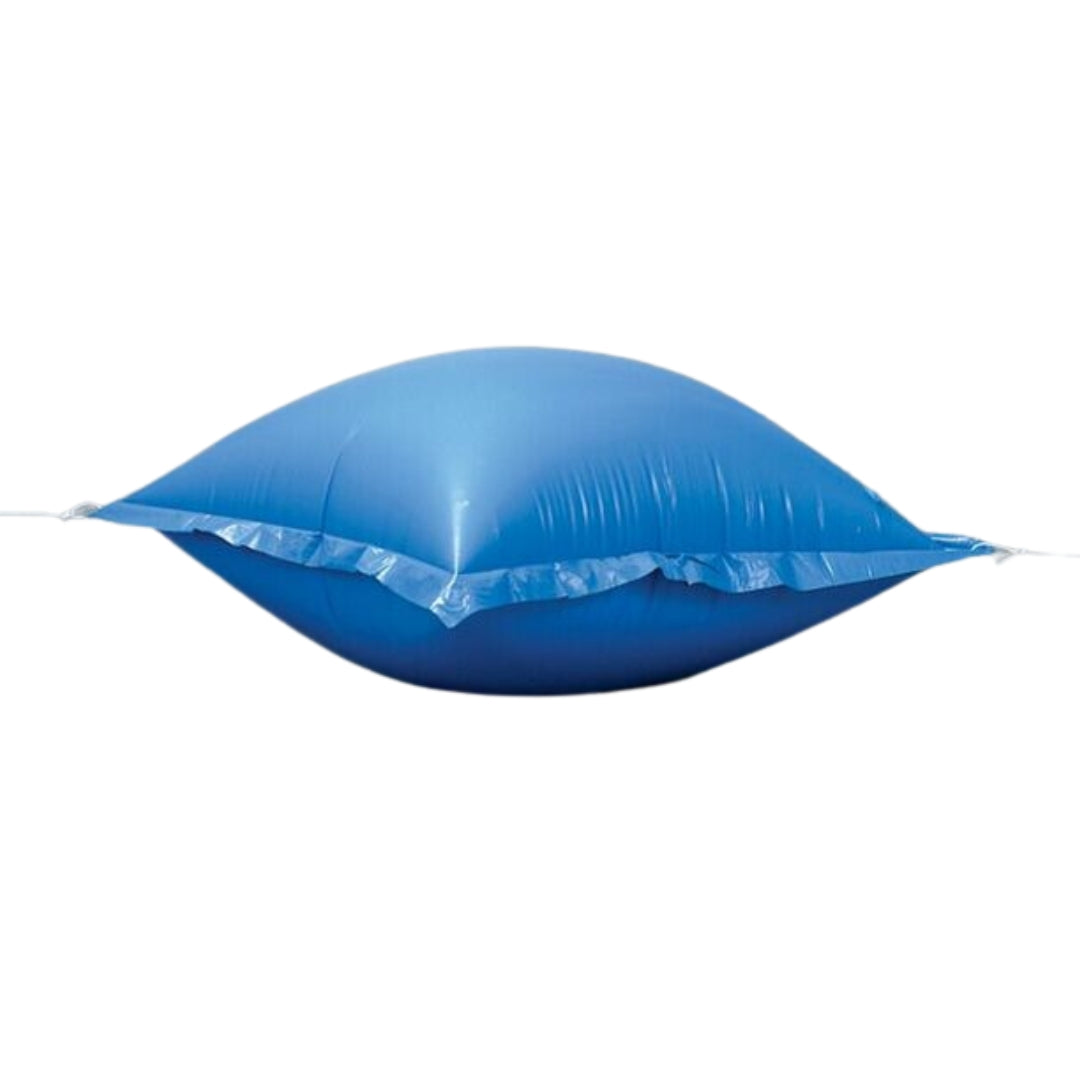 The SPD Air Pillows are large, blue, pillow-shaped pool air pillows with sealed edges, inflated for pool freeze protection, shown isolated on a white background.